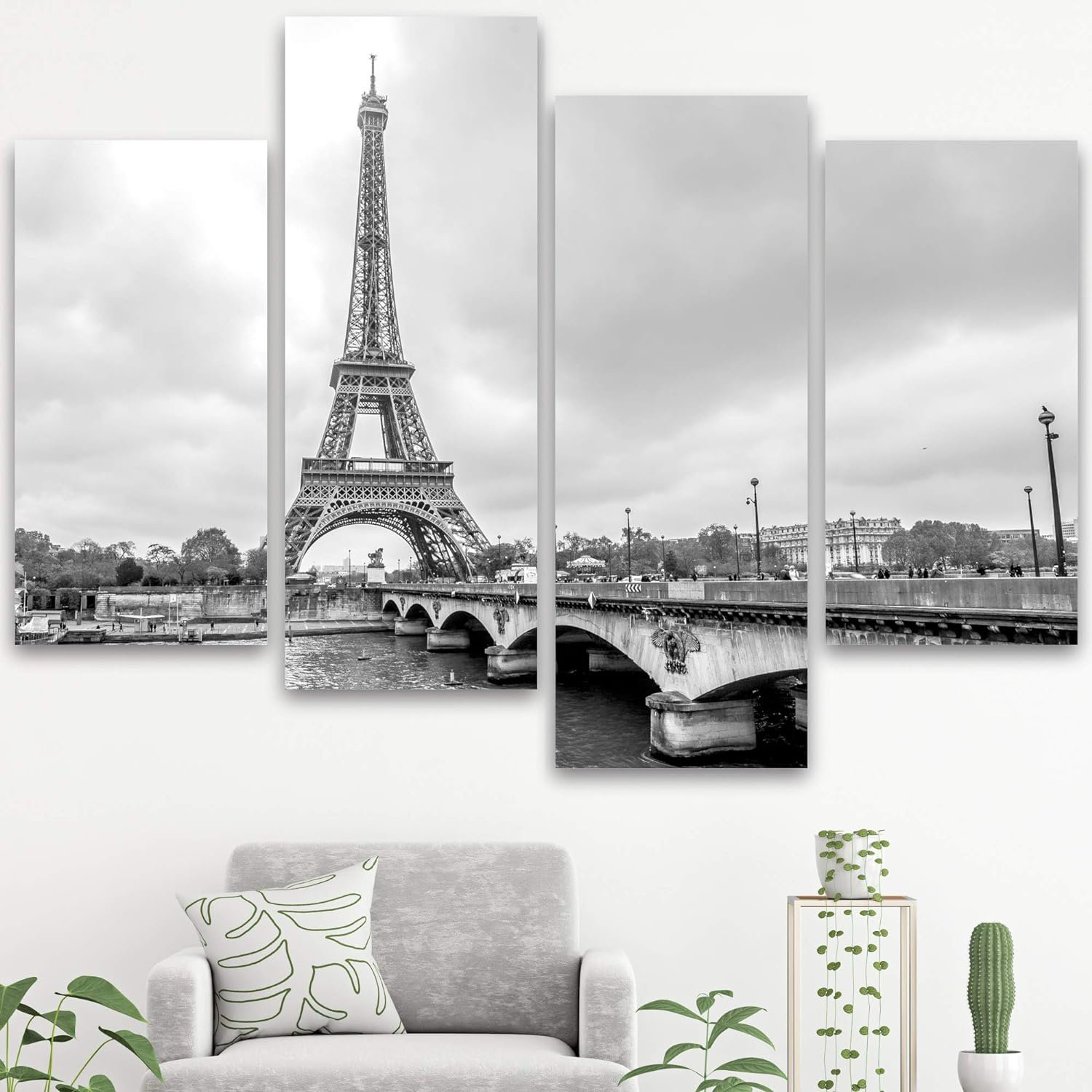 IDEA4WALL " Black And White Eiffel Tower Paris Landscape For Living